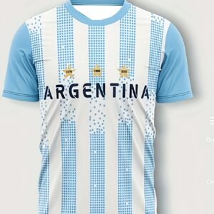 argentina themed football jersey | fan club custom football shirt | customizable logo, name, and stripes | moisture wicking fabric | durable material for international matches and displaying team pride, combining artistry and functionality