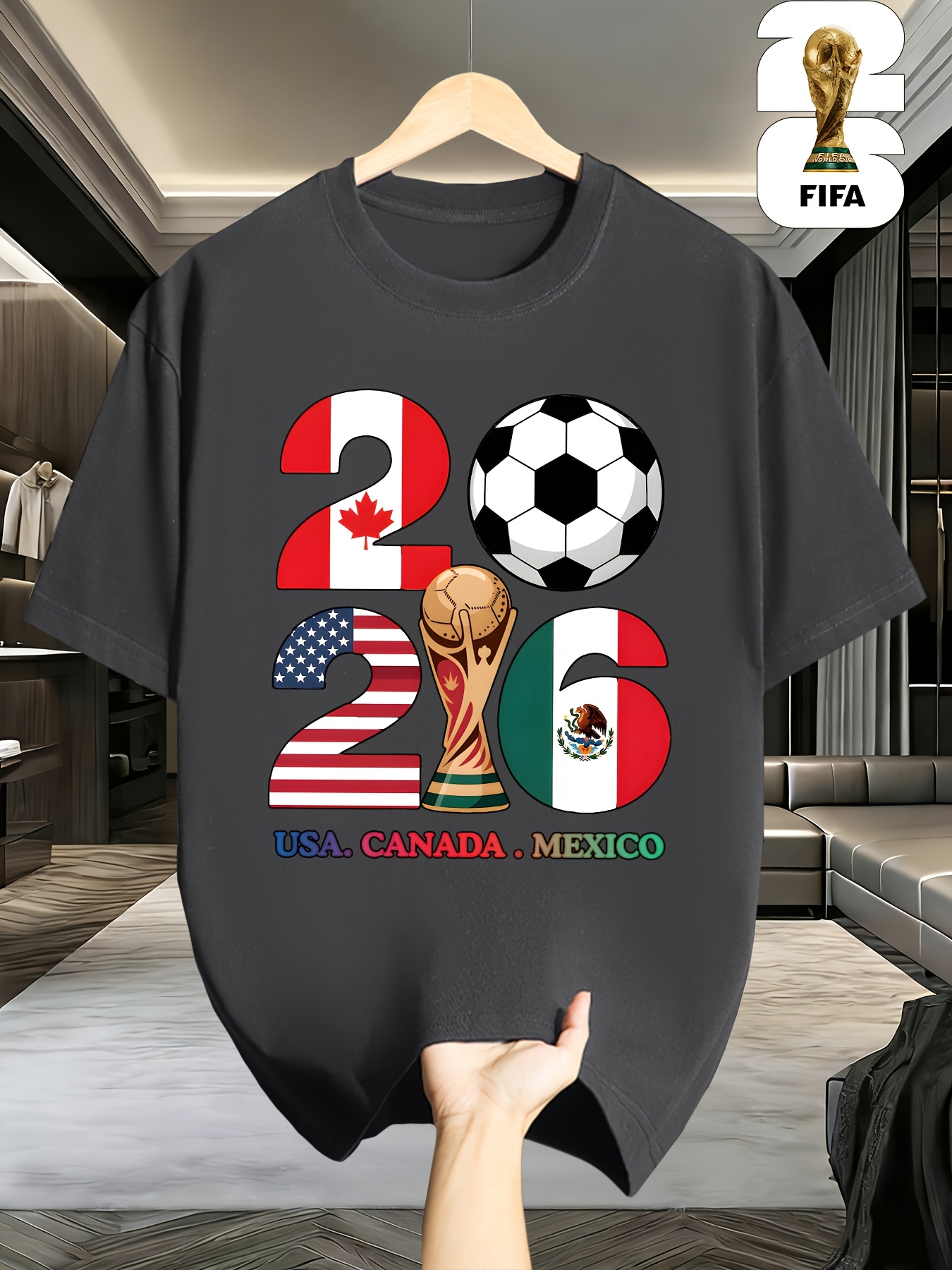 1pc, fifa 2026 usa/canadian/mexican world cup, 100% cotton fabric, men's and women's short sleeved football t shirt, geometric football print, versatile men's crew neck t shirt, suitable for casual attire and outdoor activities 1pc, fifa 2026 usa/canadian/mexican world cup, 100% cotton fabric, men's and women's short sleeved football t shirt, geometric football print, versatile men's crew neck t shirt, suitable for casual attire and outdoor activities