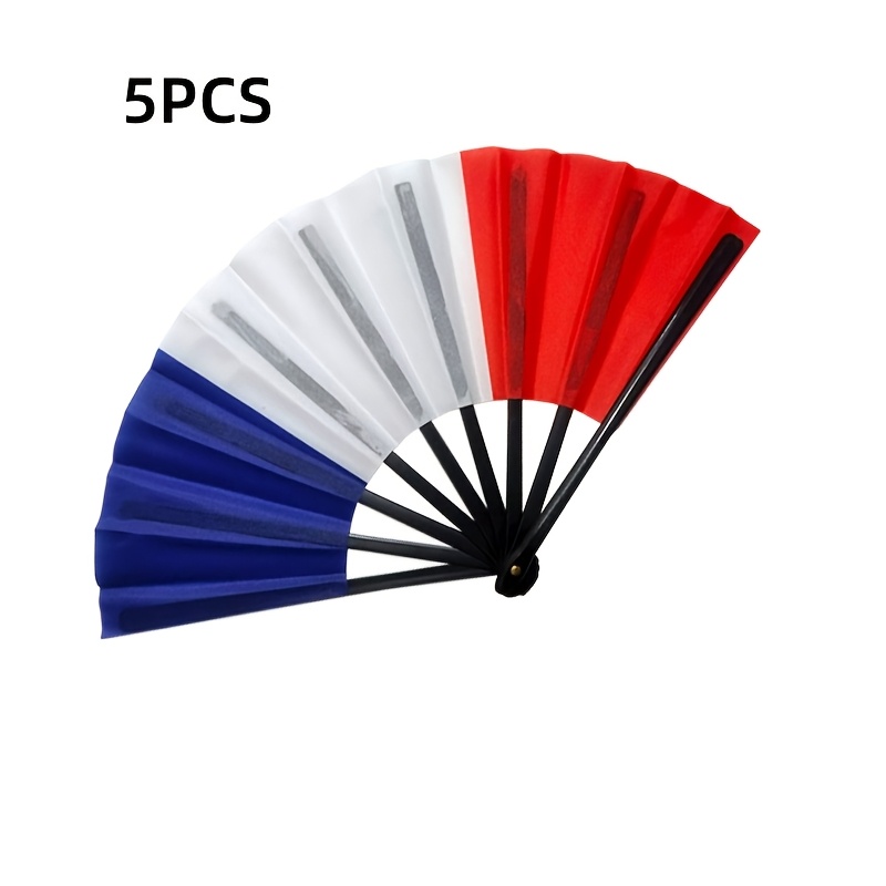 3pcs/5pcs black rod plastic cloth fans with a single sided french flag design, suitable as gifts or souvenirs, home decor, dance props, and easy to open and close 3pcs/5pcs black rod plastic cloth fans with a single sided french flag design, suitable as gifts or souvenirs, home decor, dance props, and easy to open and close