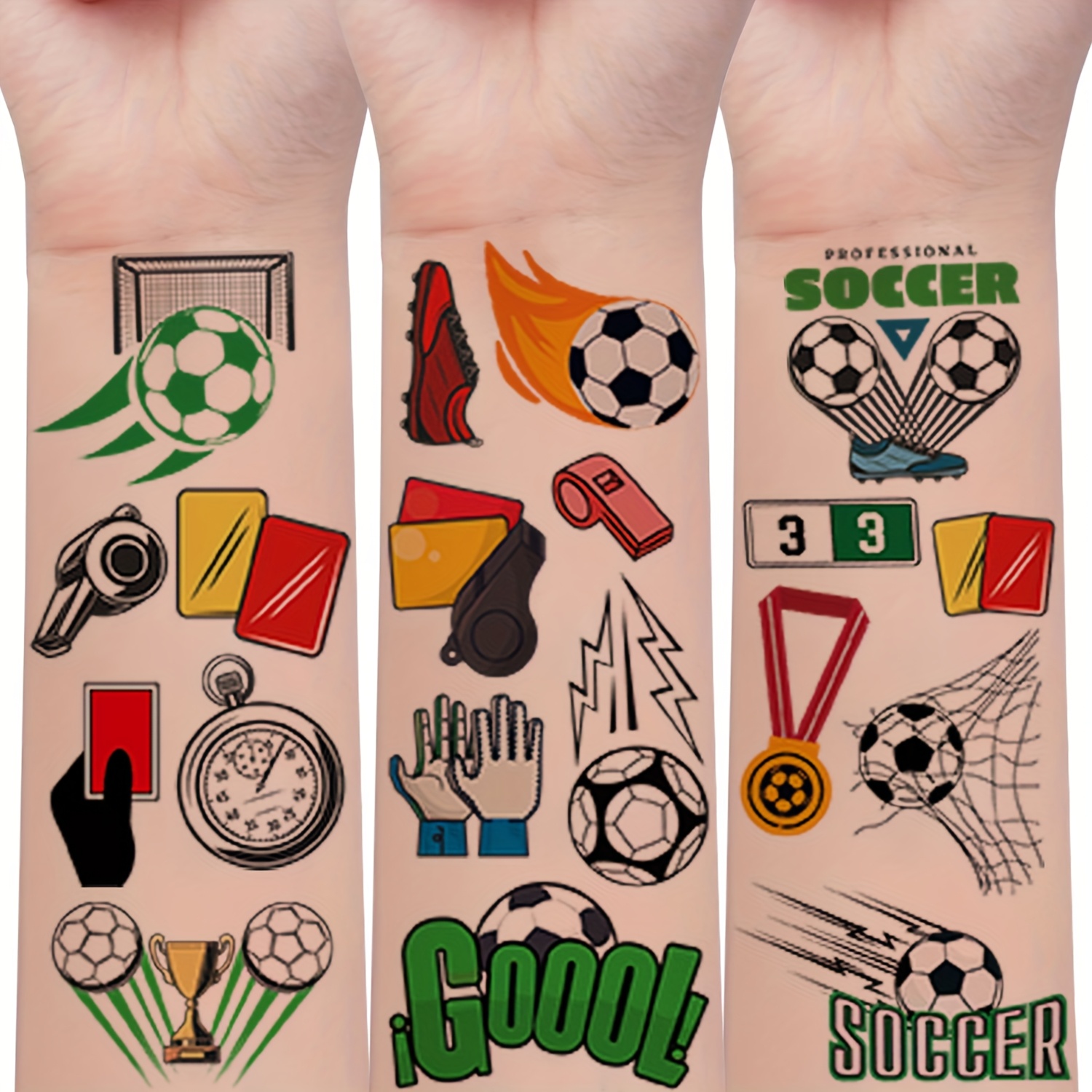 12 sheets with 112 designs of football tattoo stickers, featuring fun cartoon football elements. temporary body, arm, and face makeup fake tattoos suitable for football fans 12 sheets with 112 designs of football tattoo stickers, featuring fun cartoon football elements. temporary body, arm, and face makeup fake tattoos suitable for football fans