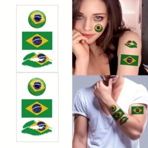 2 pack brazil patriotic flag heart shaped tattoo stickers for men and women, suitable for various sports events, festivals, and parties, dual arm and face flag tattoo stickers