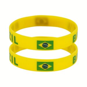 2pcs brazilian flag wristband set, featuring flag design, ideal for daily wear or cultural display, showcasing brazilian cultural vitality