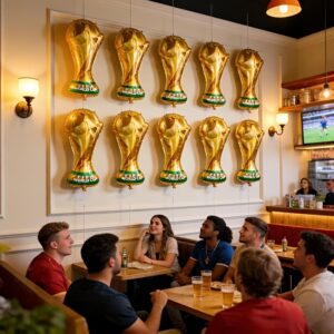 10pcs world cup banners, trophy shaped supporter flags, world cup viewing props, decorative sets, and world cup merchandise. suitable for birthday decorations and creating a football themed atmosphere, ideal for football fans