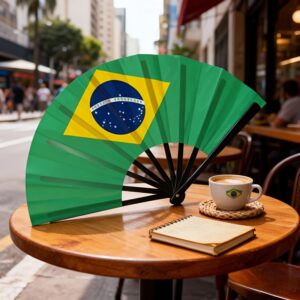1pc/3pcs/5pcs black shaft plastic single sided brazilian flag pattern plastic folding fan, suitable for gifting, commemorative gifts, home decor, apparel accessories, photo props, dance props, 22.5cm/8.86inch