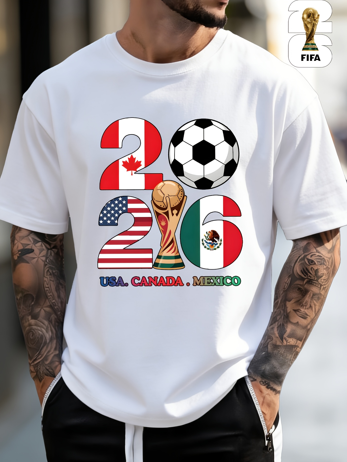 1pc, fifa 2026 usa/canadian/mexican world cup, 100% cotton fabric, men's and women's short sleeved football t shirt, geometric football print, versatile men's crew neck t shirt, suitable for casual attire and outdoor activities 1pc, fifa 2026 usa/canadian/mexican world cup, 100% cotton fabric, men's and women's short sleeved football t shirt, geometric football print, versatile men's crew neck t shirt, suitable for casual attire and outdoor activities
