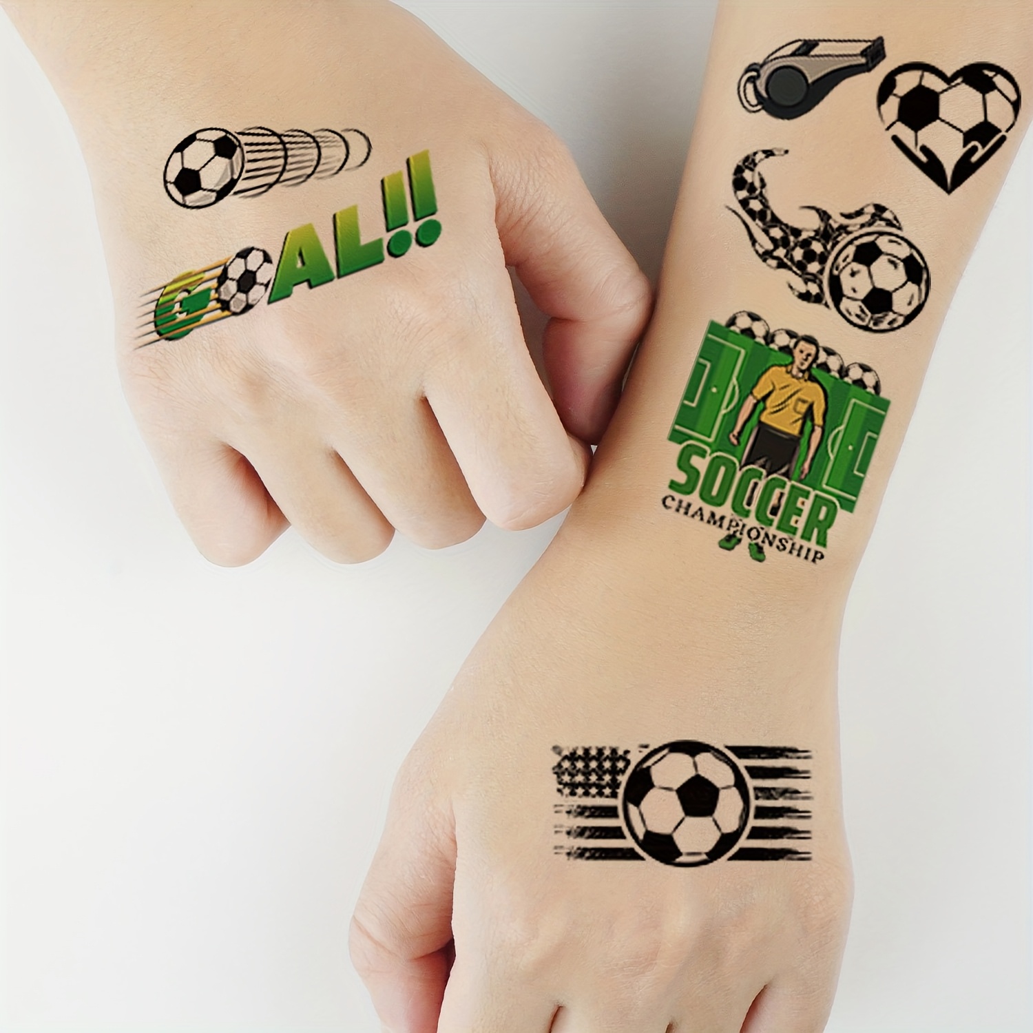 12 sheets with 112 designs of football tattoo stickers, featuring fun cartoon football elements. temporary body, arm, and face makeup fake tattoos suitable for football fans 12 sheets with 112 designs of football tattoo stickers, featuring fun cartoon football elements. temporary body, arm, and face makeup fake tattoos suitable for football fans