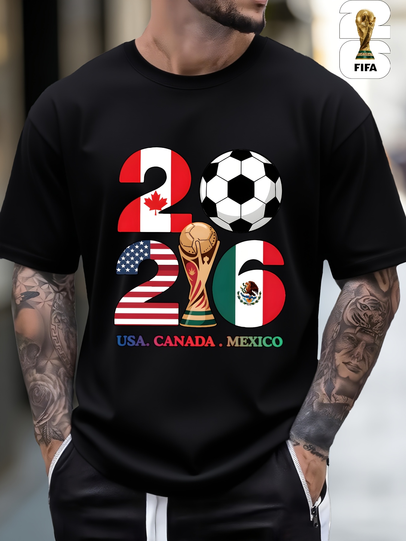 1pc, fifa 2026 usa/canadian/mexican world cup, 100% cotton fabric, men's and women's short sleeved football t shirt, geometric football print, versatile men's crew neck t shirt, suitable for casual attire and outdoor activities 1pc, fifa 2026 usa/canadian/mexican world cup, 100% cotton fabric, men's and women's short sleeved football t shirt, geometric football print, versatile men's crew neck t shirt, suitable for casual attire and outdoor activities