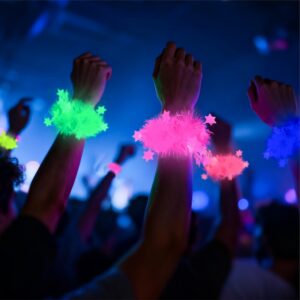 2pcs glow in the dark party bracelet, neon fluorescent blacklight bracelet party favors, tinsel garland bracelets,black light reactive glow in the dark 7 colors