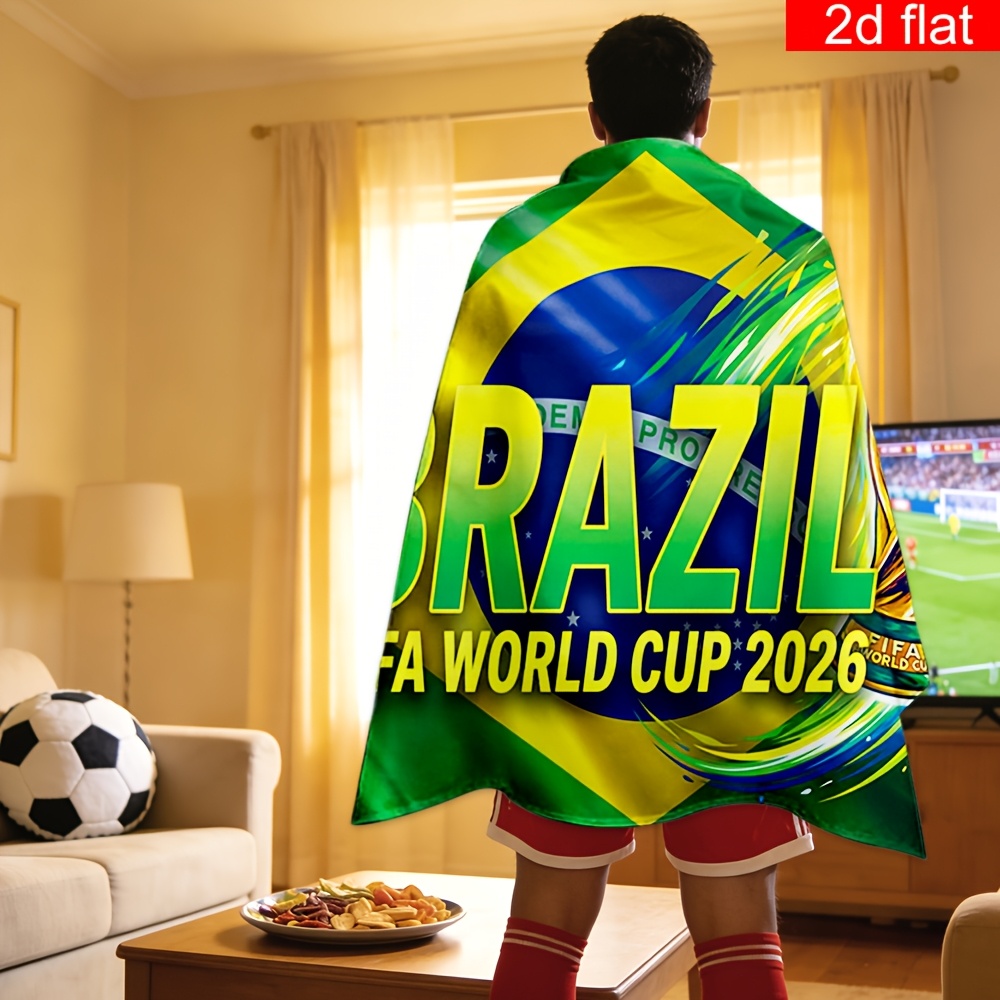 2d flat, 2d flat 2d flat, 2d flat a 2d flat banner, 1pc, for the 2026 fifa world cup in cape style (with sleeves), showcasing the world cup trophy design along with the brazilian flag. made of polyester with bright colors 2d flat, 2d flat 2d flat, 2d flat a 2d flat banner, 1pc, for the 2026 fifa world cup in cape style (with sleeves), showcasing the world cup trophy design along with the brazilian flag. made of polyester with bright colors