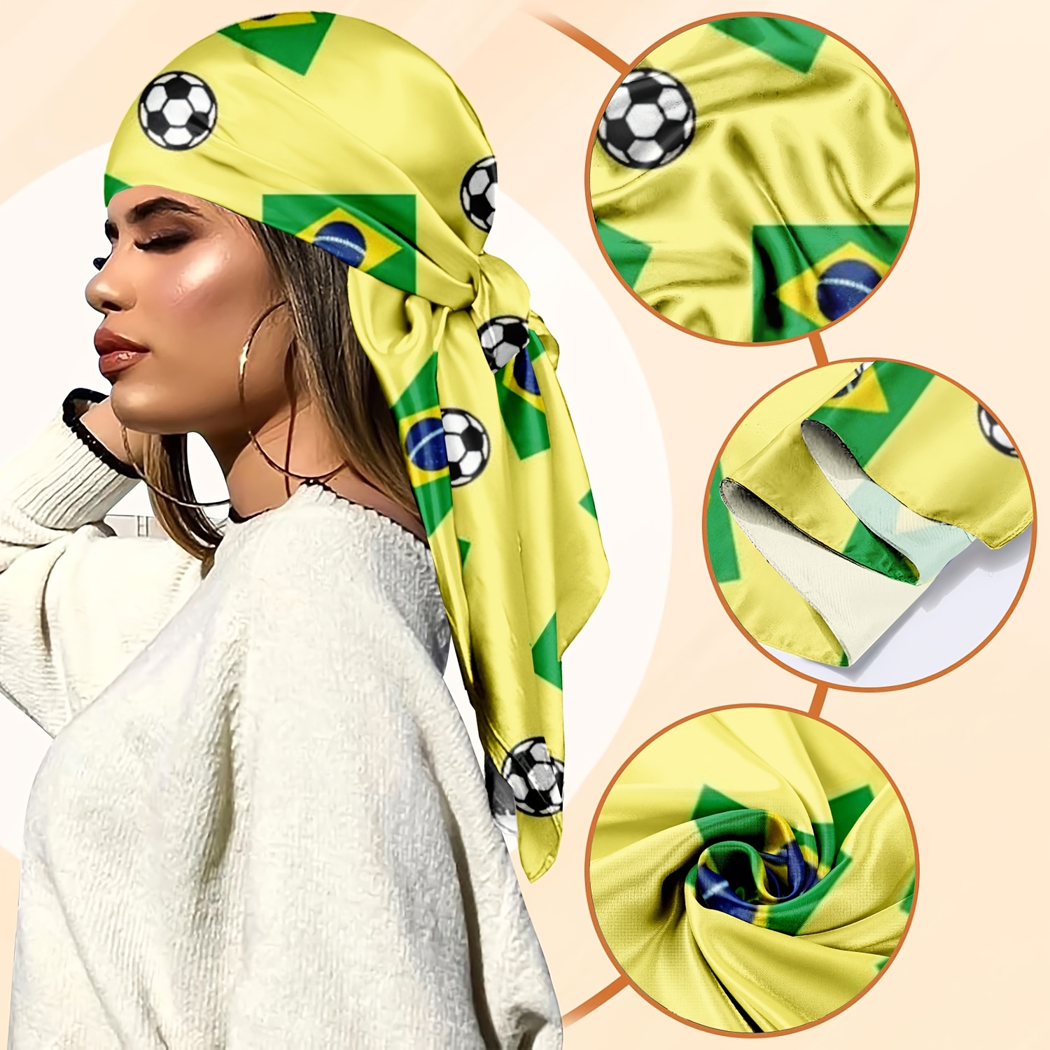 1pc square scarf, brazilian flag soccer print, soft and skin friendly, soft and durable, fashionable accessory, suitable for beach and outdoor use, unisex, lightweight fabric, washable and machine washable, can be used as a headband, chest wrap 1pc square scarf, brazilian flag soccer print, soft and skin friendly, soft and durable, fashionable accessory, suitable for beach and outdoor use, unisex, lightweight fabric, washable and machine washable, can be used as a headband, chest wrap