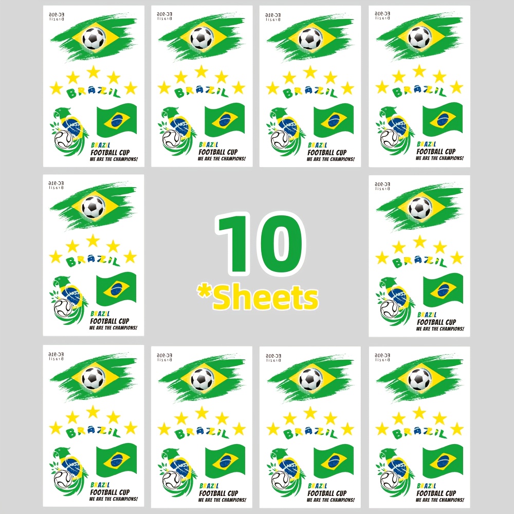 10pcs brazil flag football temporary tattoo stickers, waterproof fan face stickers, body decorative stickers for sports events, competitions, cheering, festivals and parties, suitable for face and arms 10pcs brazil flag football temporary tattoo stickers, waterproof fan face stickers, body decorative stickers for sports events, competitions, cheering, festivals and parties, suitable for face and arms