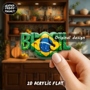 [unboxing] 2d flat acrylic fridge magnet, featuring the brazilian flag, measuring 8.0 cm, with vibrant green and yellow