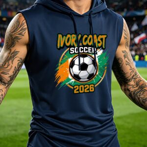 ivory coast 2026 football themed national flag and soccer ball graphic print men's fashion sports sleeveless hooded vest, national trend style, breathable sleeveless design, suitable for fitness training, daily streetwear, match watching outfits