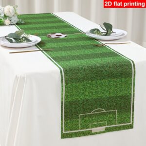 1pc, soccer themed table runner, 457.2 x 35.0 cm, green soccer polyester tablecloth, soccer party decorations, kids' gift party supplies, tabletop decor, happy birthday party supplies