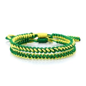 set of 2 yellow green handmade woven rope bracelets for men and women, adjustable size, bohemian style additions for holidays and everyday wear
