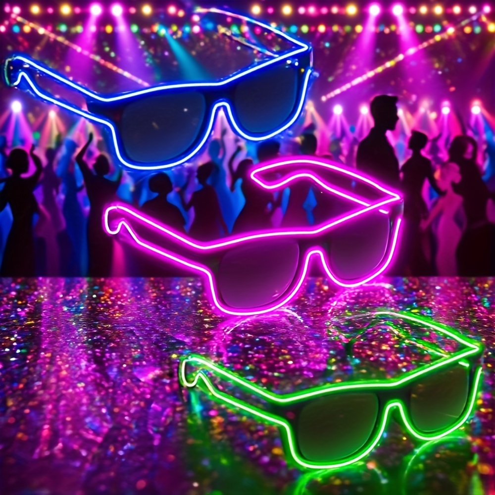 led neon light up glasses multicolor options (green, purple, pink, cyan, red) perfect for raves, concerts, birthday parties durable plastic construction, comfortable fit, battery powered ideal nightclub and holiday accessory, without battery led neon light up glasses multicolor options (green, purple, pink, cyan, red) perfect for raves, concerts, birthday parties durable plastic construction, comfortable fit, battery powered ideal nightclub and holiday accessory, without battery