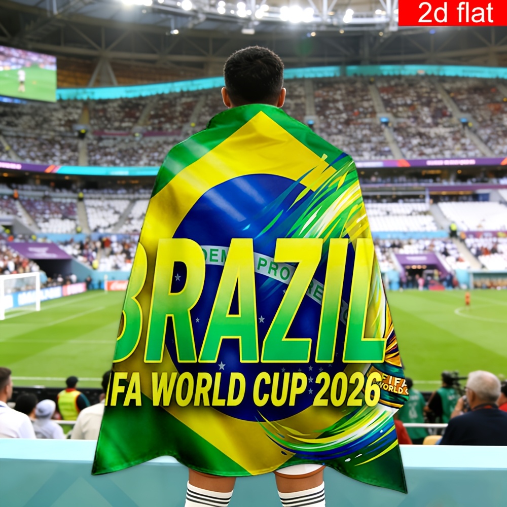 2d flat, 2d flat 2d flat, 2d flat a 2d flat banner, 1pc, for the 2026 fifa world cup in cape style (with sleeves), showcasing the world cup trophy design along with the brazilian flag. made of polyester with bright colors 2d flat, 2d flat 2d flat, 2d flat a 2d flat banner, 1pc, for the 2026 fifa world cup in cape style (with sleeves), showcasing the world cup trophy design along with the brazilian flag. made of polyester with bright colors