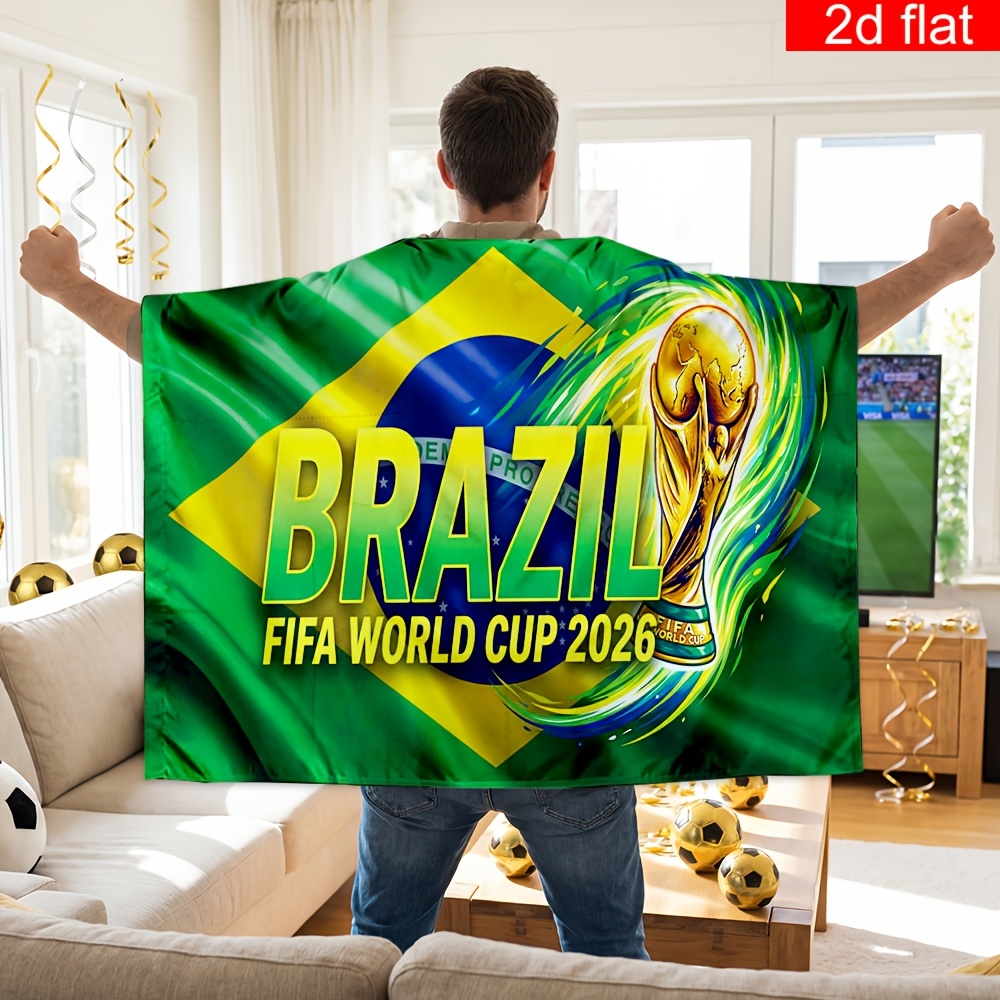2d flat, 2d flat 2d flat, 2d flat a 2d flat banner, 1pc, for the 2026 fifa world cup in cape style (with sleeves), showcasing the world cup trophy design along with the brazilian flag. made of polyester with bright colors 2d flat, 2d flat 2d flat, 2d flat a 2d flat banner, 1pc, for the 2026 fifa world cup in cape style (with sleeves), showcasing the world cup trophy design along with the brazilian flag. made of polyester with bright colors