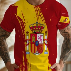 spain men's full print t shirt digital graphic printing design round neck short sleeved t shirt