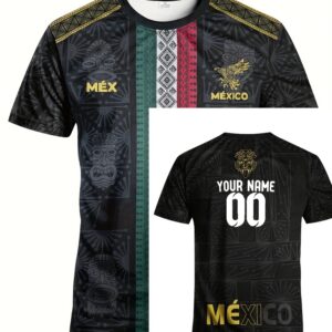men's soccer jersey from mexico, featuring a breathable round neck sports top suitable for matches, daily training, and casual outings. customizable with name and number, this comfortable outdoor sports t shirt is a must have for casual wear