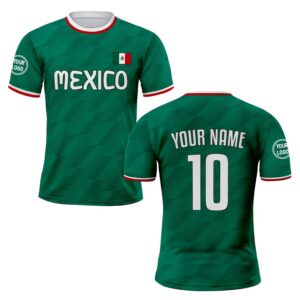 custom mexico men's soccer jersey personalized name and number, green/white/red with eagle and cactus national emblem, breathable fabric for team sports, soccer parties, casual wear (adults & teens), classic crew neck, lightweight material is on