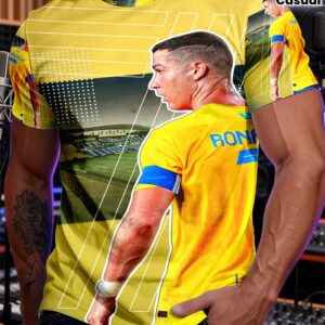 1pc of soccer field background summer trendy sports short sleeve t shirt, fashionable casual style, everyday wear, suitable as a gift