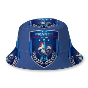 1pc france 2026 football fan shield badge bucket hat french national soccer supporter, unisex casual fisherman hat suitable for daily wear & cup events, printed french football