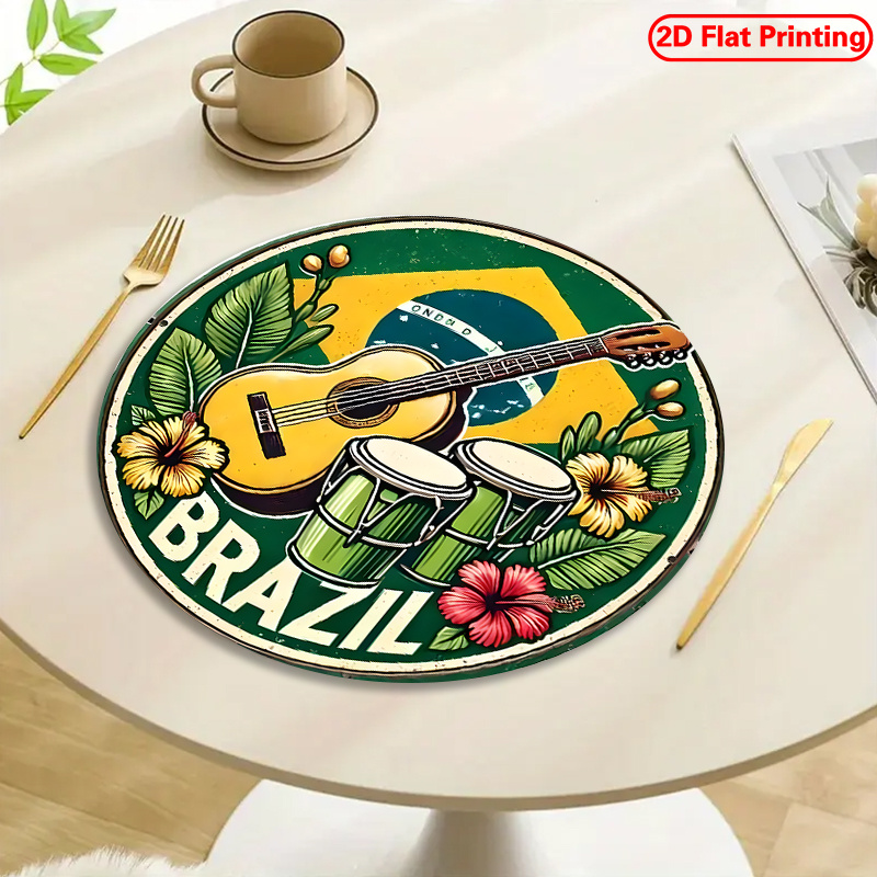 2d flat printing placemats 4pcs ode to brazilian music theme design pattern round placemats 38.1x38.1 cm non slip heat resistant polyester table mats, machine washable, suitable for restaurants, kitchens, home decor, halloween, christmas, 2d flat 2d flat printing placemats 4pcs ode to brazilian music theme design pattern round placemats 38.1x38.1 cm non slip heat resistant polyester table mats, machine washable, suitable for restaurants, kitchens, home decor, halloween, christmas, 2d flat