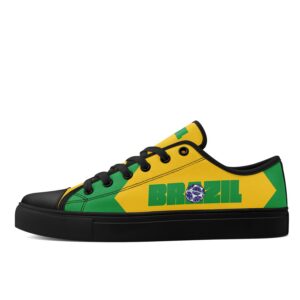men's shoes coolcustomize brazil green yellow color block soccer print low top sneakers, breathable lace up casual shoes for soccer fans, plus size available