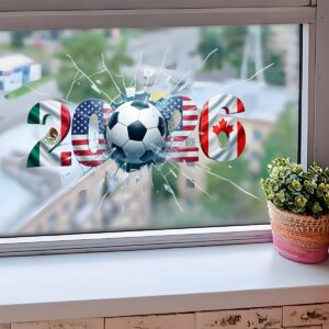 1pc 2026 shattered window football glass sticker, suitable for bedroom, living room, and study room decoration, static cling window decal