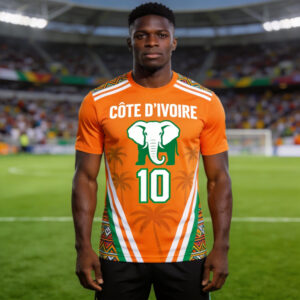 ivory coast national team themed football t shirt, ethnic trim + subtle palm tree pattern design, exclusive t shirt for ivory coast team fans, stylish thin and breathable t shirt, machine washable casual short sleeve top, suitable for matches