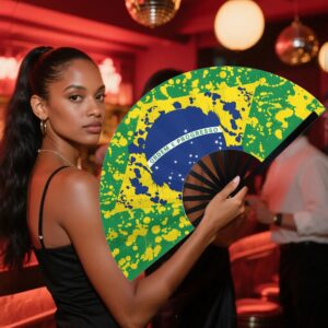 foldable fans featuring the design of the brazilian flag, convenient for transport, without battery