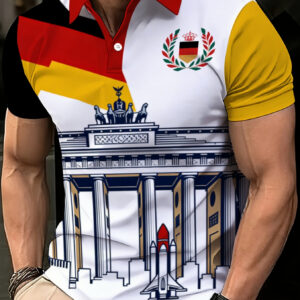 men's digital print pique mesh short sleeve button polo casual shirt