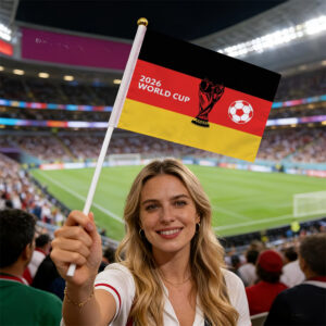 2026 world cup fan cheer handheld banner, my 4.22, featuring golden cup soccer german flag 2026 design, football game fan celebration waving banner, party decoration banner, festive occasion holiday design, vibrant colors, handheld rod
