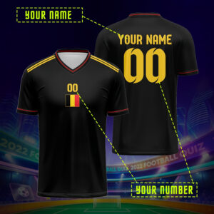 2026 custom belgian v neck soccer jersey personalized name and number, with yellow stripes, lightweight and breathable for sports, parties, and summer gatherings, soccer additions, comfortable athletic gear