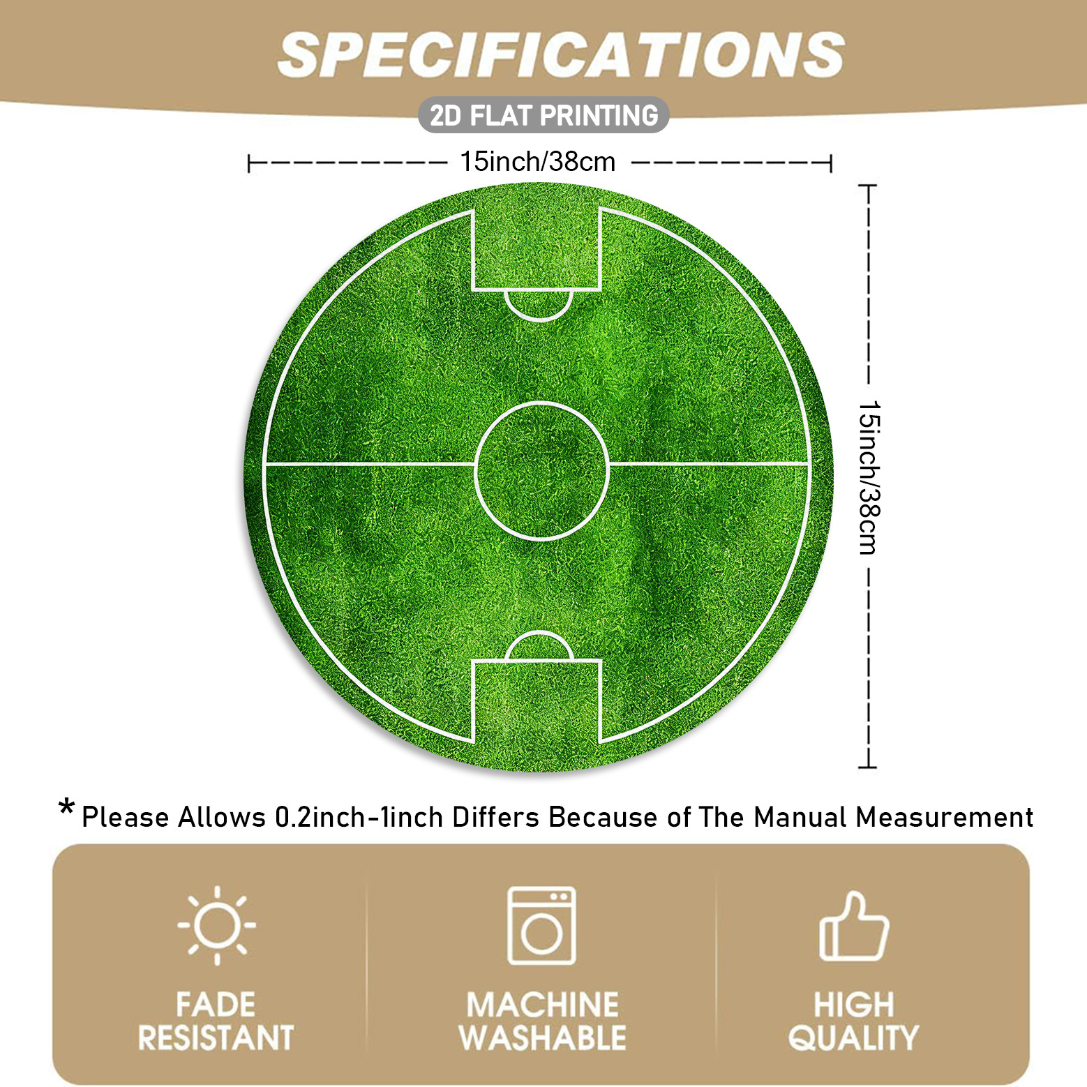 4/6pcs set, round placemats with soccer field pattern, featuring green grass texture and white line design. suitable for sports themed decor, tablecloth placement decoration, children's room decor, and event venue decoration. 2d flat design, 38.1 cm 4/6pcs set, round placemats with soccer field pattern, featuring green grass texture and white line design. suitable for sports themed decor, tablecloth placement decoration, children's room decor, and event venue decoration. 2d flat design, 38.1 cm