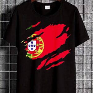 black t shirt portugal flag design national team soccer fan wear