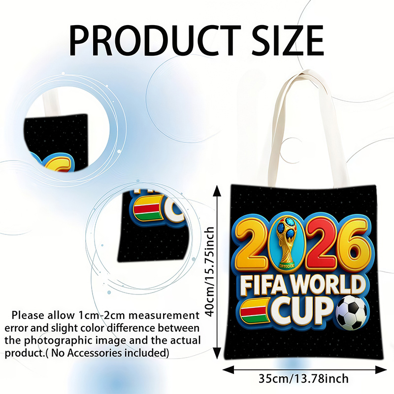 2026 world cup fan viewing large capacity handbag, br 4.14, features world cup trophy soccer flag pattern and world cup three mascots soccer patterns, fan commemorative portable shoulder bag, sturdy handle structure 2026 world cup fan viewing large capacity handbag, br 4.14, features world cup trophy soccer flag pattern and world cup three mascots soccer patterns, fan commemorative portable shoulder bag, sturdy handle structure