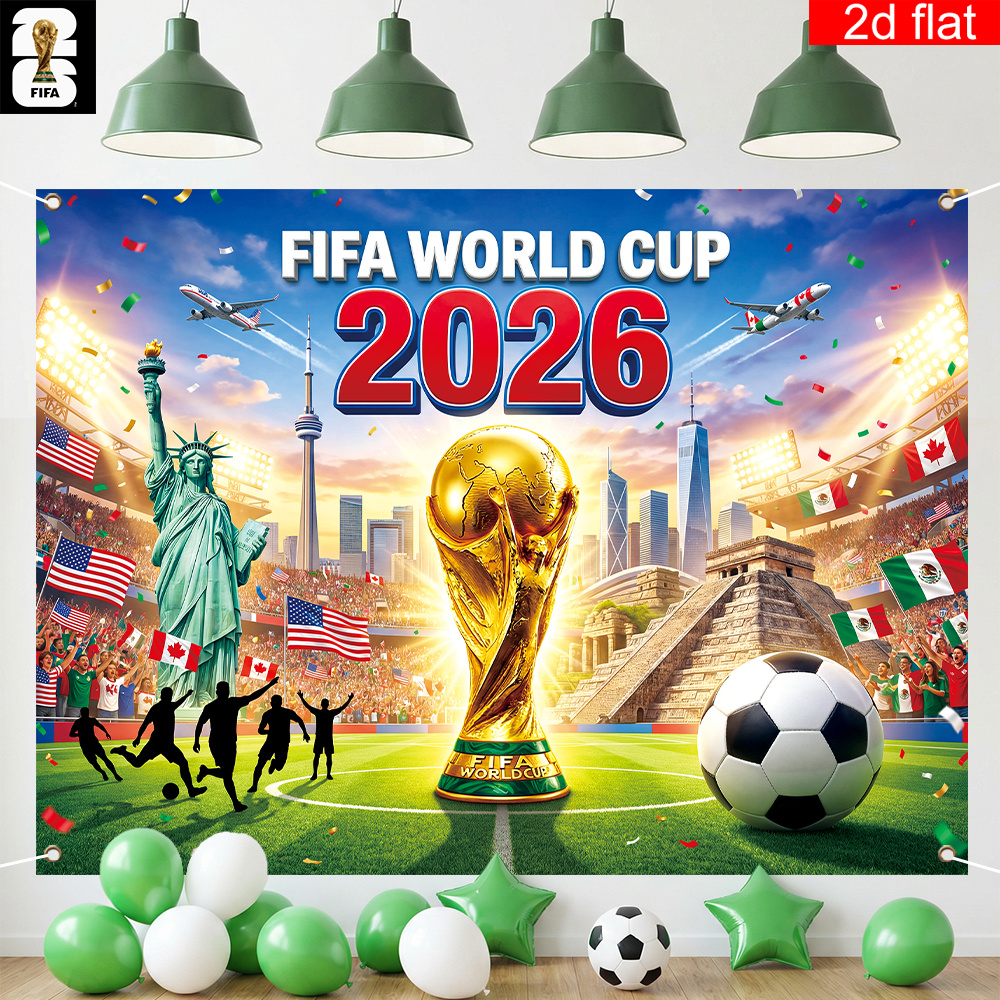 2d flat, 2d flat banner, 1pc, 2026 usa canada mexico fifa world cup backdrop large garage party banner,, featuring stadium, host country landmarks, and the world cup trophy background design; suitable for world cup party decorations., 2d flat 2d flat, 2d flat banner, 1pc, 2026 usa canada mexico fifa world cup backdrop large garage party banner,, featuring stadium, host country landmarks, and the world cup trophy background design; suitable for world cup party decorations., 2d flat