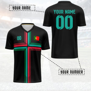 custom portugal football jersey v neck breathable training and match shirt, personalized name and number design, sportswear gift, high performance materials, team uniform style, suitable for players and fans for beach parties and match day outfits