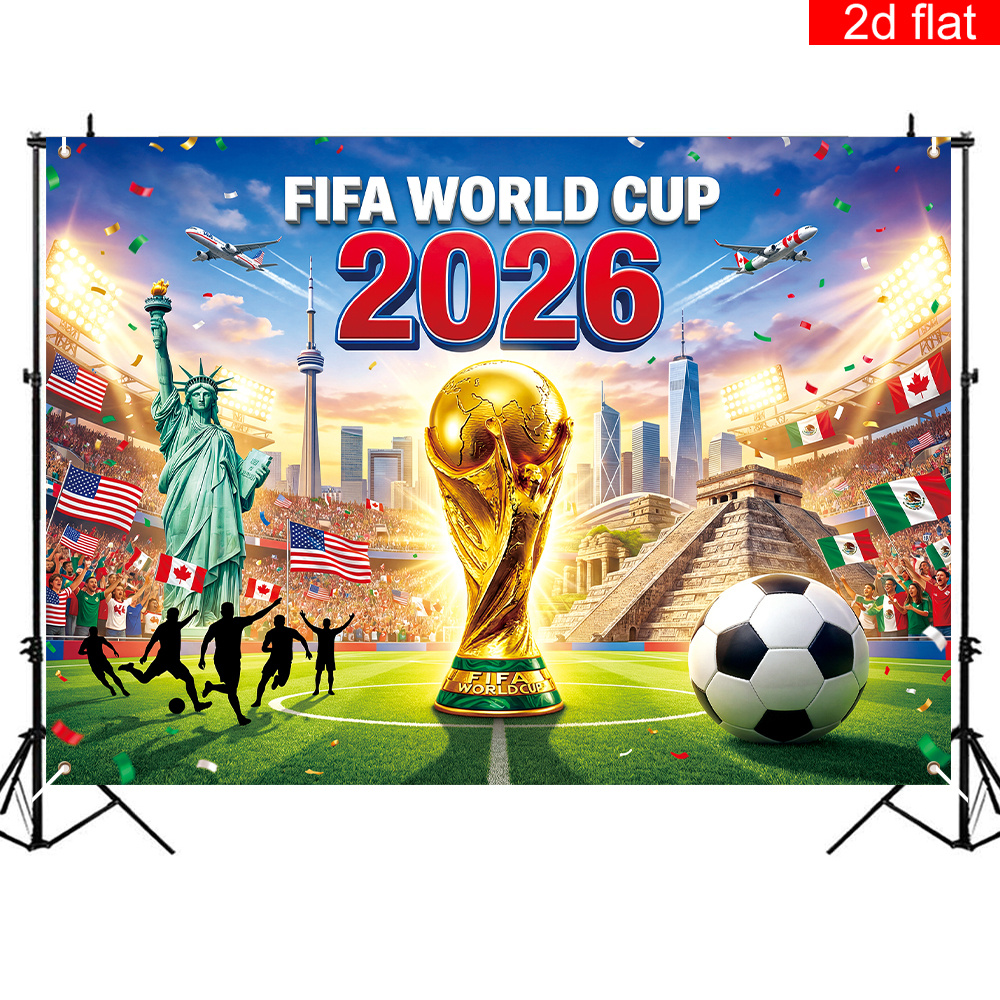2d flat, 2d flat banner, 1pc, 2026 usa canada mexico fifa world cup backdrop large garage party banner,, featuring stadium, host country landmarks, and the world cup trophy background design; suitable for world cup party decorations., 2d flat 2d flat, 2d flat banner, 1pc, 2026 usa canada mexico fifa world cup backdrop large garage party banner,, featuring stadium, host country landmarks, and the world cup trophy background design; suitable for world cup party decorations., 2d flat