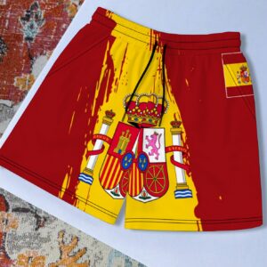 spain coded men's shorts | non stretch fabric, geometric pattern, detail, regular fit for casual spring/summer weekend wear