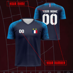 v neck soccer jersey in european french style, customizable with name and number, comfortable and suitable for sports, leisure, and outdoor running
