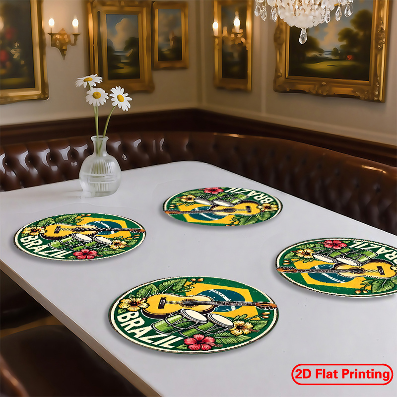 2d flat printing placemats 4pcs ode to brazilian music theme design pattern round placemats 38.1x38.1 cm non slip heat resistant polyester table mats, machine washable, suitable for restaurants, kitchens, home decor, halloween, christmas, 2d flat 2d flat printing placemats 4pcs ode to brazilian music theme design pattern round placemats 38.1x38.1 cm non slip heat resistant polyester table mats, machine washable, suitable for restaurants, kitchens, home decor, halloween, christmas, 2d flat