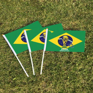 fifa official 2026 world cup fan support handheld flag, my 4.20, featuring the jules rimet trophy, soccer ball, brazilian flag, and 2026 world cup patterns. a waving flag for soccer match fan celebrations, party decoration flag, festive occasion