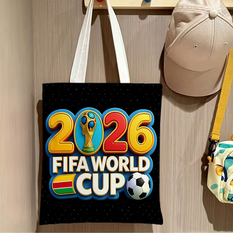 2026 world cup fan viewing large capacity handbag, br 4.14, features world cup trophy soccer flag pattern and world cup three mascots soccer patterns, fan commemorative portable shoulder bag, sturdy handle structure 2026 world cup fan viewing large capacity handbag, br 4.14, features world cup trophy soccer flag pattern and world cup three mascots soccer patterns, fan commemorative portable shoulder bag, sturdy handle structure