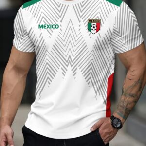 men's quick dry breathable football training t shirt mexican theme suitable for soccer practice, casual round neck short sleeve shirt with mexican, machine washable for & casual attire