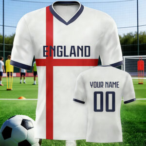 england new soccer jersey, supports name team name number customization, unisex v neck short sleeve sports top, breathable quick dry fabric, regular comfortable fit, suitable for team competition, club training, outdoor activities and casual wear