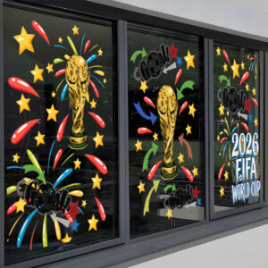 2026 fifa usa canada mexico world cup trophy logo sticker; suitable for window glass, doors, shop windows, etc., scratch resistant sticker, fashionable and practical, soccer themed decoration sticker