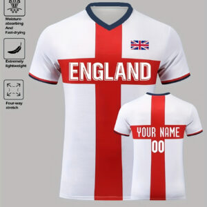 2026 football jersey personalized name and number, classic england color block design, quick dry breathable national team kit for daily wear, training, and gatherings